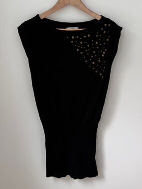 80s Asymmetrical Black Dress with Stud Detail